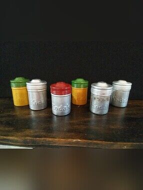 Set of 6 Vintage Kodak 35mm Film Canisters Screw Lids w/ Undeveloped Film Rolls